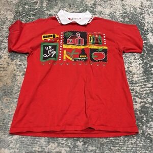 Vintage Cracker Barrel School Teacher Shirt Womens M Red USA 1993 Single Stitch